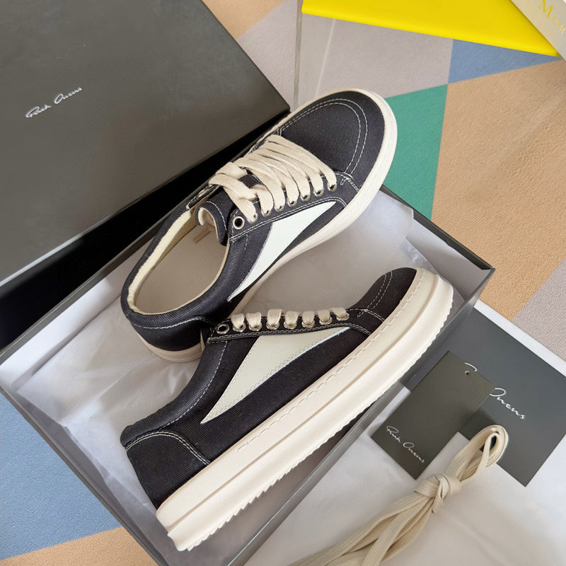 Rick Owens Black Canvas Low-Top Sneakers