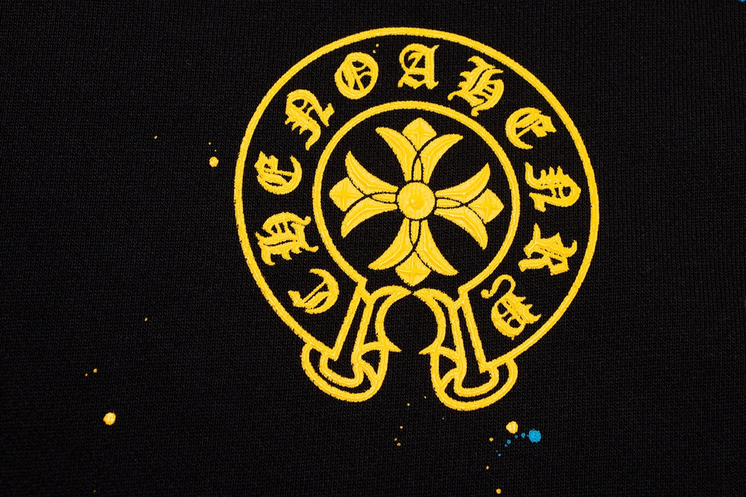 CHROME HEARTS PAINT DRIP YELLOW CROSS SWEATSHIRT BLACK