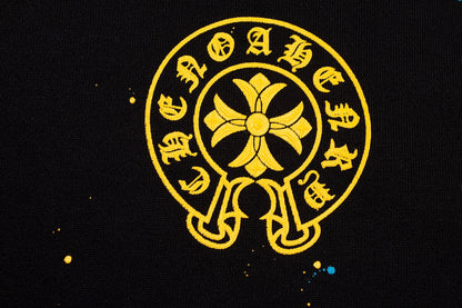 CHROME HEARTS PAINT DRIP YELLOW CROSS SWEATSHIRT BLACK