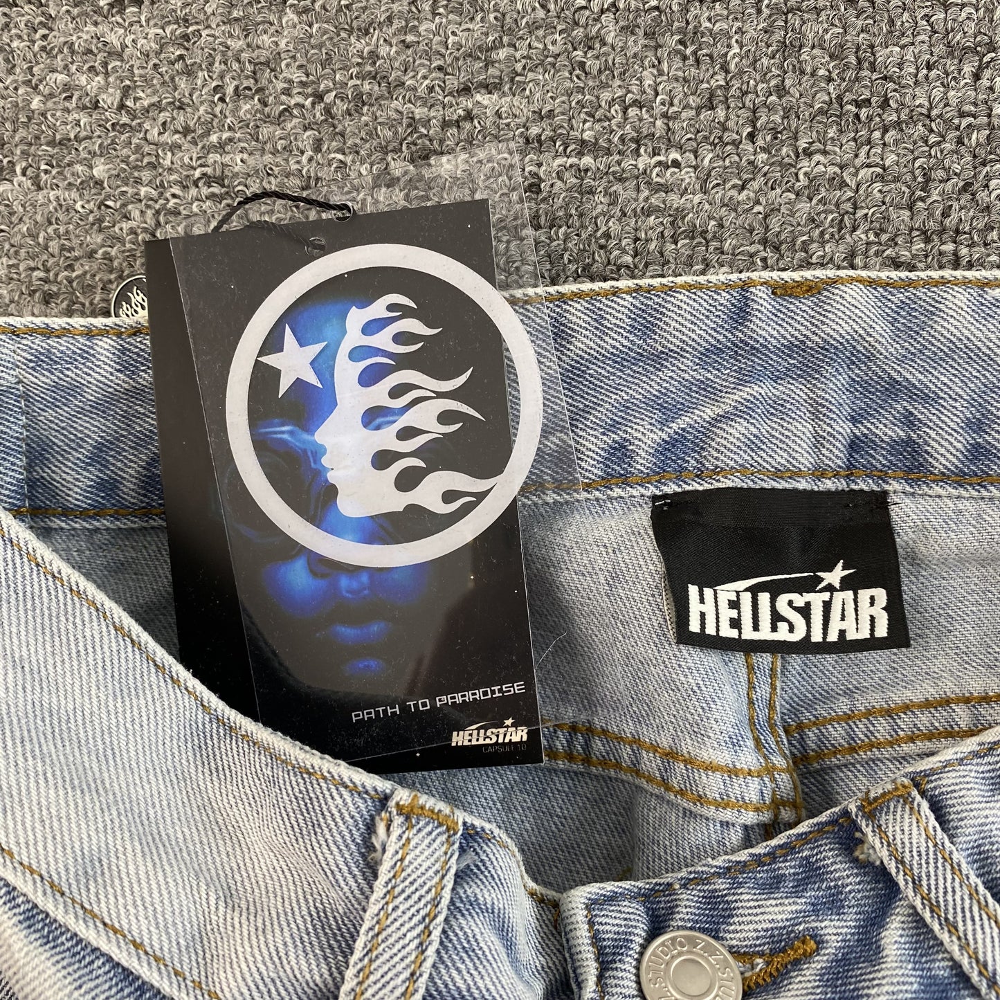 HELLSTAR BLACK FLAME JEANS WASHED BLUE