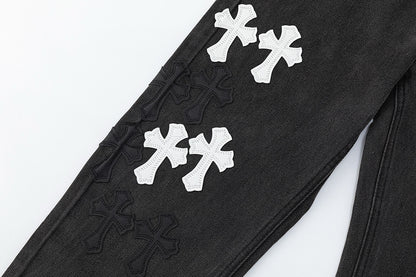 CHROME HEARTS WHITE CROSS PATCH JEANS BLACK