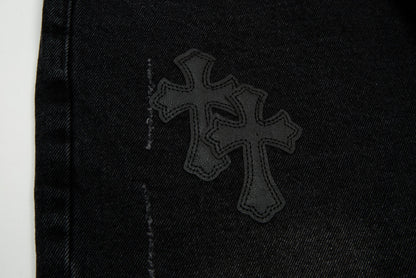 CHROME HEARTS BLACK CROSS PATCH JORTS BLACK