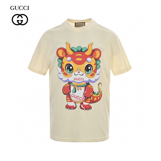 Gucci Cream T-Shirt with Dragon Cartoon