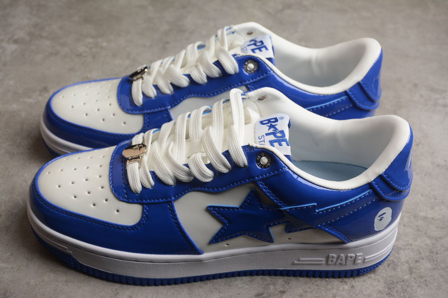 BAPE STA Low-Top Blue and White Patent Leather Sneakers