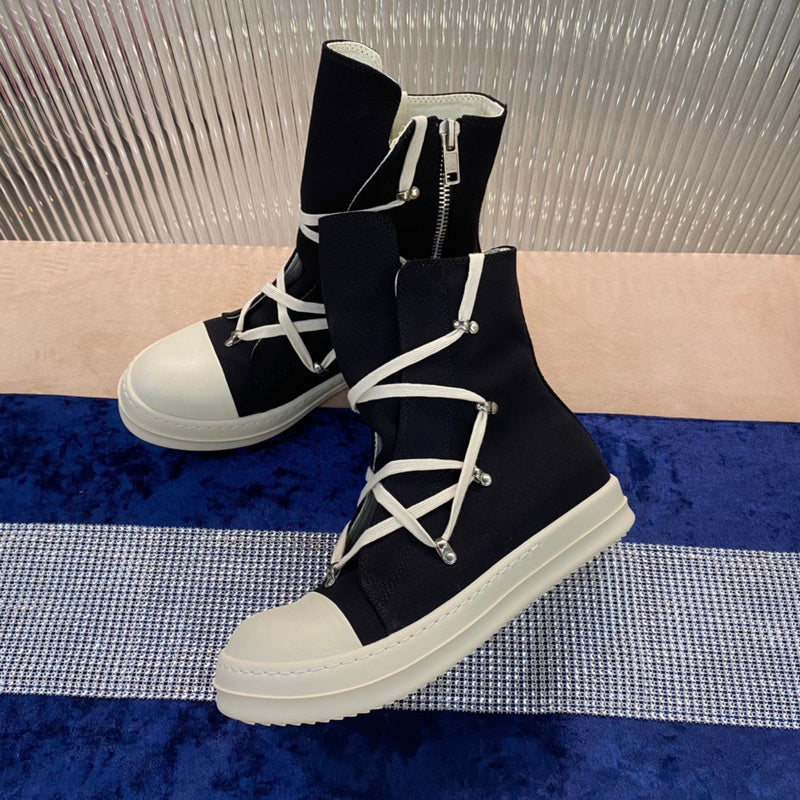 Rick Owens High-Top Canvas Boots - Black and White