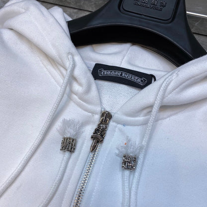 CHROME HEARTS MULTICOLOR CROSS PATCH ZIPPER HOODIE WHITE