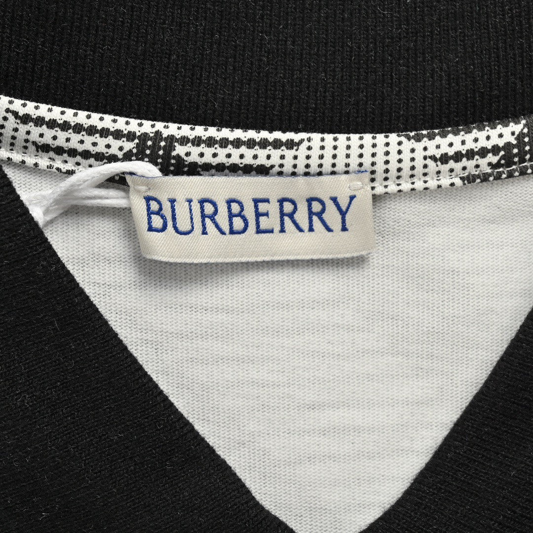 Burberry Geometric Check Polo Shirt (Black and White)