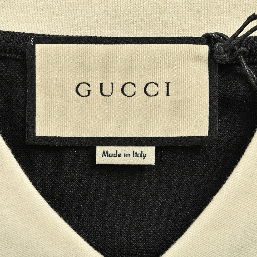 Gucci Black and Beige Patterned Polo Shirt