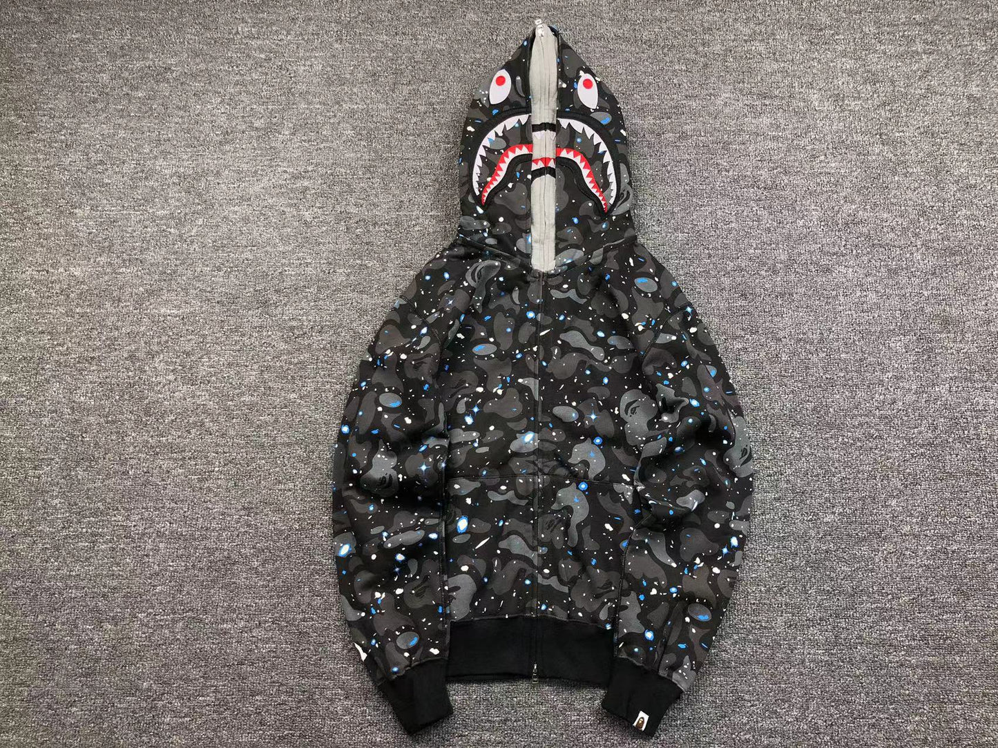 BAPE SPACE CAMO DOUBLE SHARK FULL ZIP HOODIE BLACK