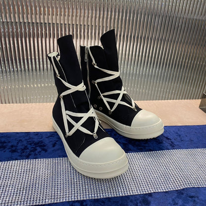 Rick Owens High-Top Canvas Boots - Black and White