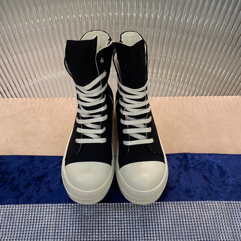 Rick Owens Canvas High-Top Sneakers - Black and White