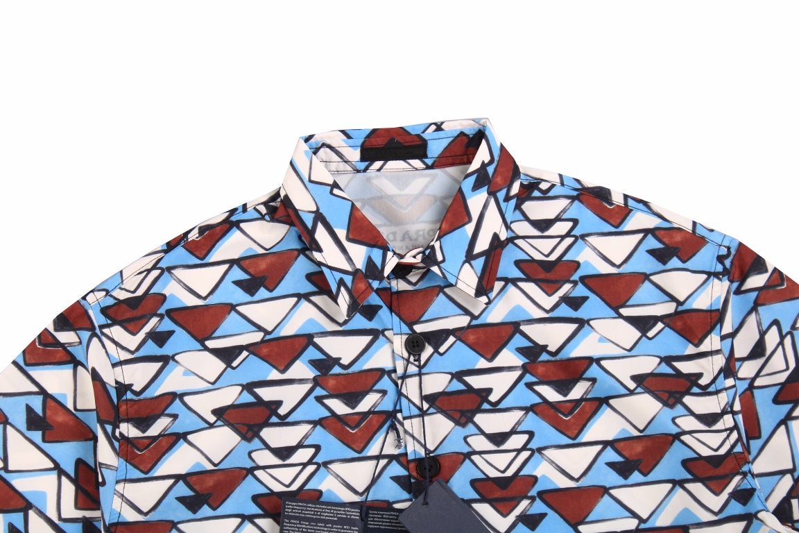 BALENCIAGA PATTERNED SHORT SLEEVE SHIRT BLUE BROWN