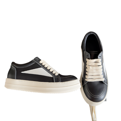 Rick Owens Black Leather and Suede Low-Top Sneakers