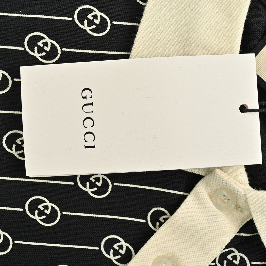 GUCCI GG PATTERN POLO SHIRT BLACK