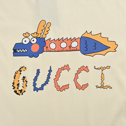 Gucci White T-Shirt with Dragon Graphic