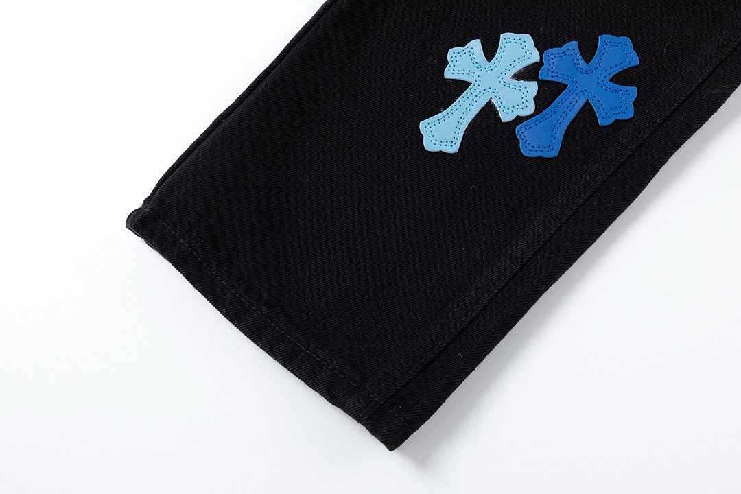 CHROME HEARTS BLUE CROSS PATCH JEANS BLACK