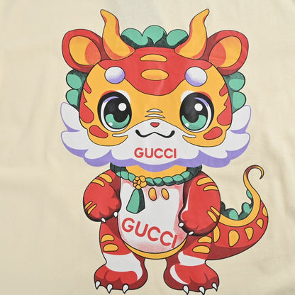 Gucci Cream T-Shirt with Dragon Cartoon