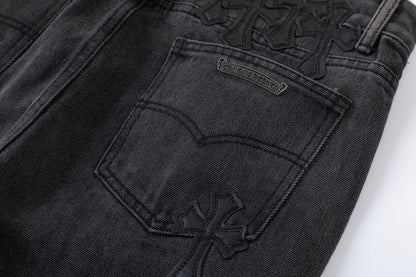 CHROME HEARTS BROWN CROSS PATCH JEANS BLACK