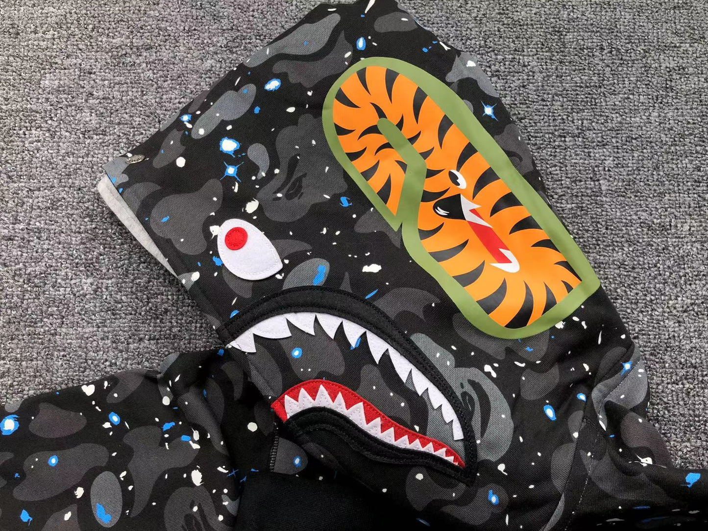 BAPE SPACE CAMO DOUBLE SHARK FULL ZIP HOODIE BLACK