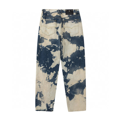 CHROME HEARTS TIE DYE WHITE ORANGE CROSS PATCH JEANS