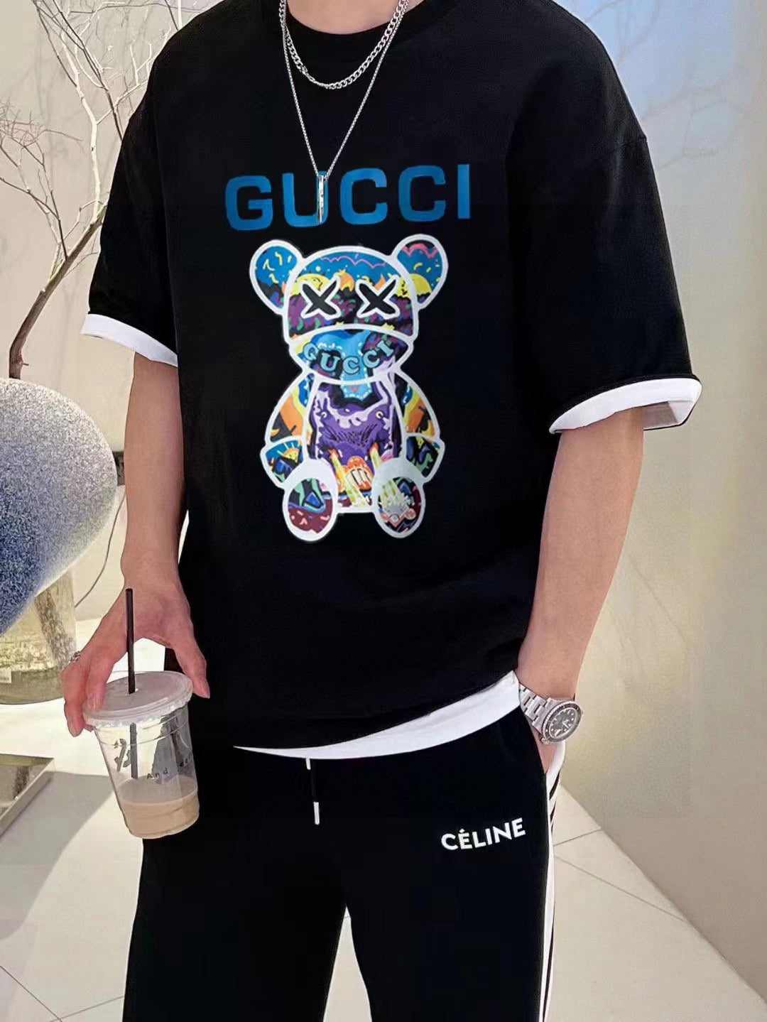 Gucci Black T-Shirt with Bear Graphic