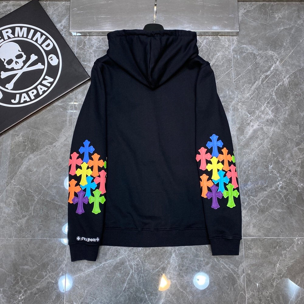 CHROME HEARTS MULTICOLOR CROSS PATCH ZIPPER HOODIE BLACK