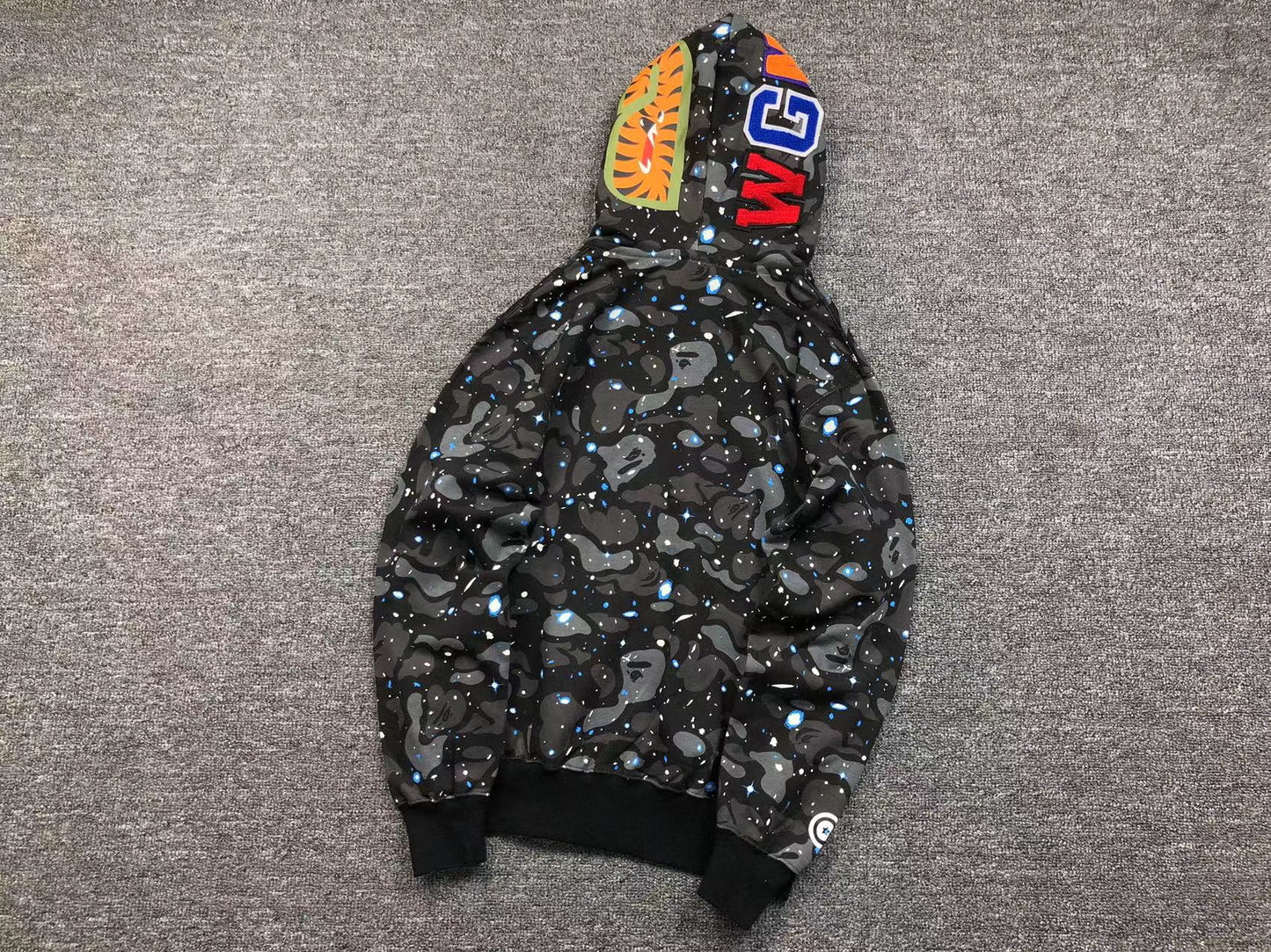 BAPE SPACE CAMO DOUBLE SHARK FULL ZIP HOODIE BLACK