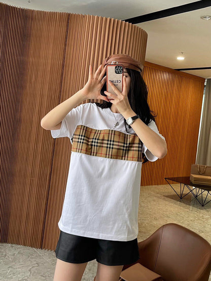 Burberry Check Panel T-Shirt (White)