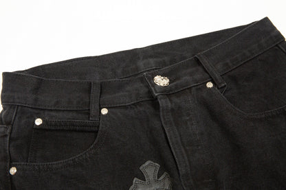 CHROME HEARTS BLACK CROSS PATCH JEANS BLACK