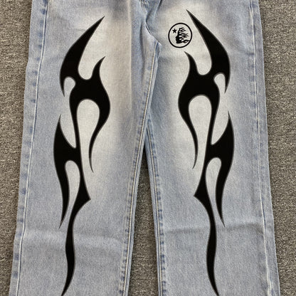 HELLSTAR BLACK FLAME JEANS WASHED BLUE