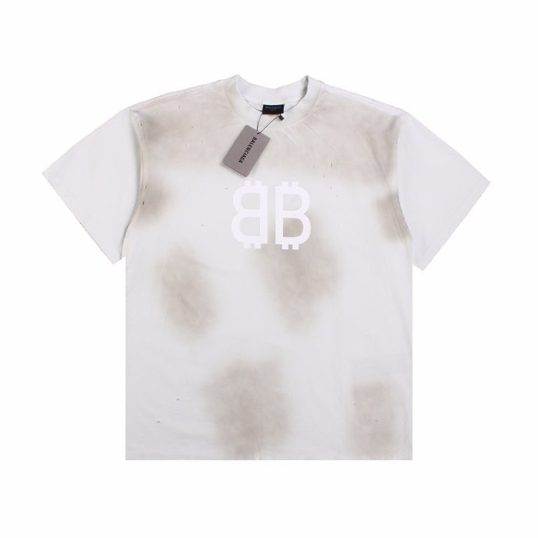 BALENCIAGA DISTRESSED LOGO T-SHIRT WHITE GREY - Prime Reps