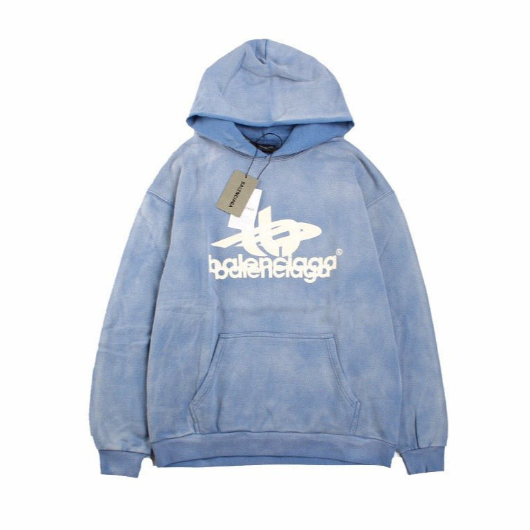 BALENCIAGA GRAPHIC LOGO HOODIE BLUE - Prime Reps