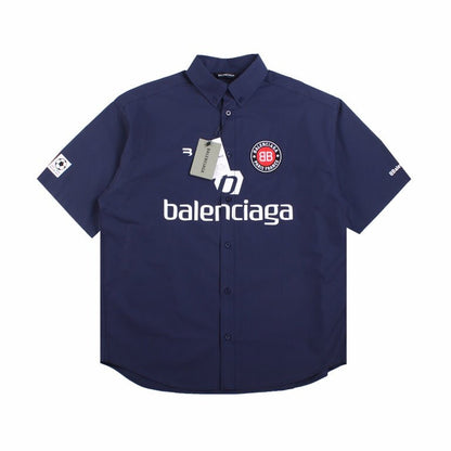 BALENCIAGA LOGO DESIGN BUTTON-UP SHIRT NAVY - Prime Reps