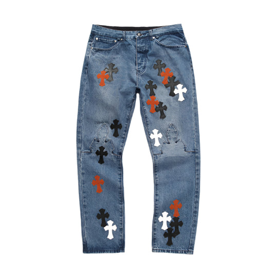 CHROME HEARTS 3 COLOR CROSS BLUE JEANS - Prime Reps