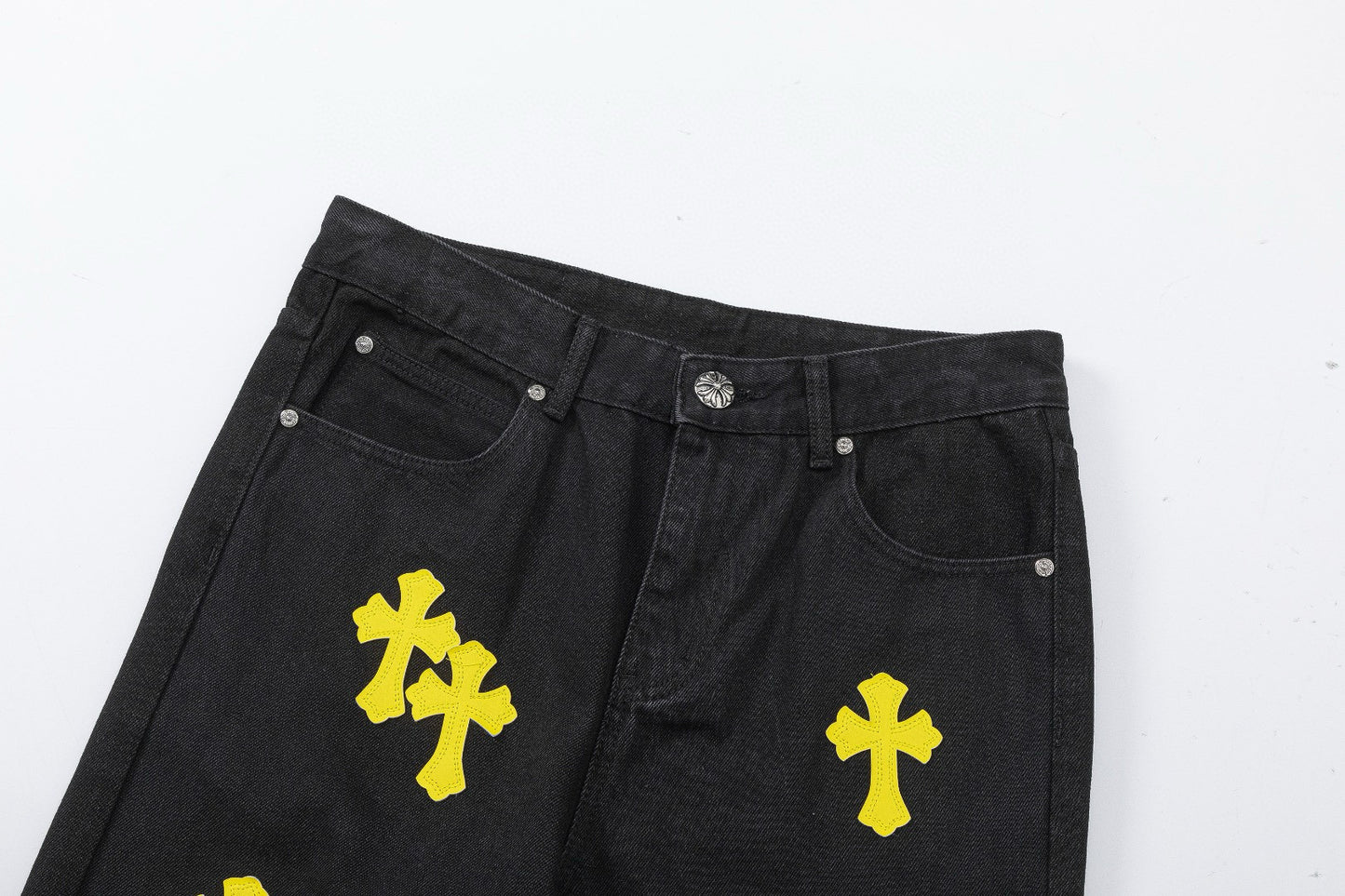 CHROME HEARTS YELLOW CROSS PATCH JEANS BLACK