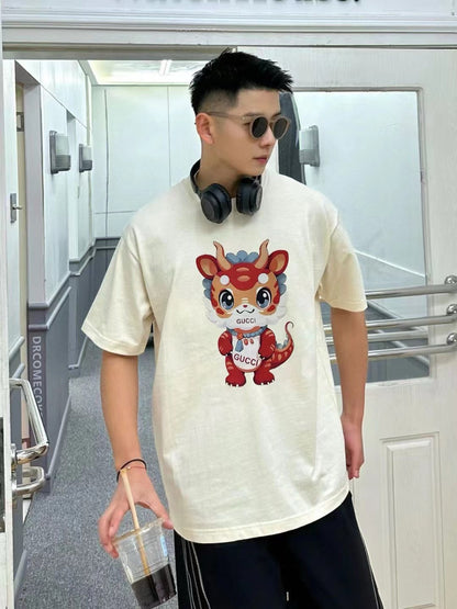 Gucci Cream T-Shirt with Dragon Cartoon