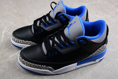 AIR JORDAN 3 RETRO BLACK/SPORT BLUE WOLF GREY - Prime Reps