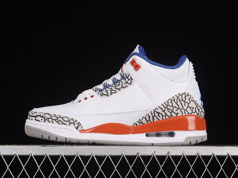 AIR JORDAN 3 RETRO KNICKS WHITE/OLD ROYAL - UNIVERSITY ORANGE - TECH GREY - Prime Reps