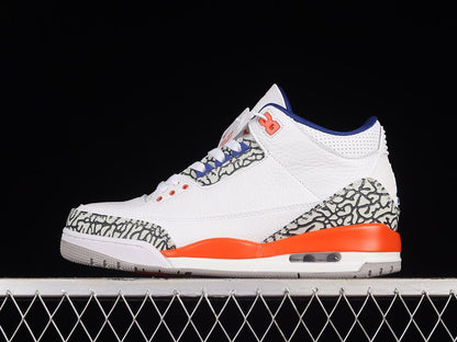 AIR JORDAN 3 RETRO KNICKS WHITE/OLD ROYAL - UNIVERSITY ORANGE - TECH GREY - Prime Reps