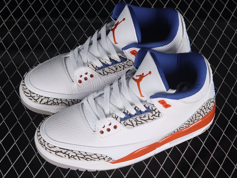 AIR JORDAN 3 RETRO KNICKS WHITE/OLD ROYAL - UNIVERSITY ORANGE - TECH GREY - Prime Reps