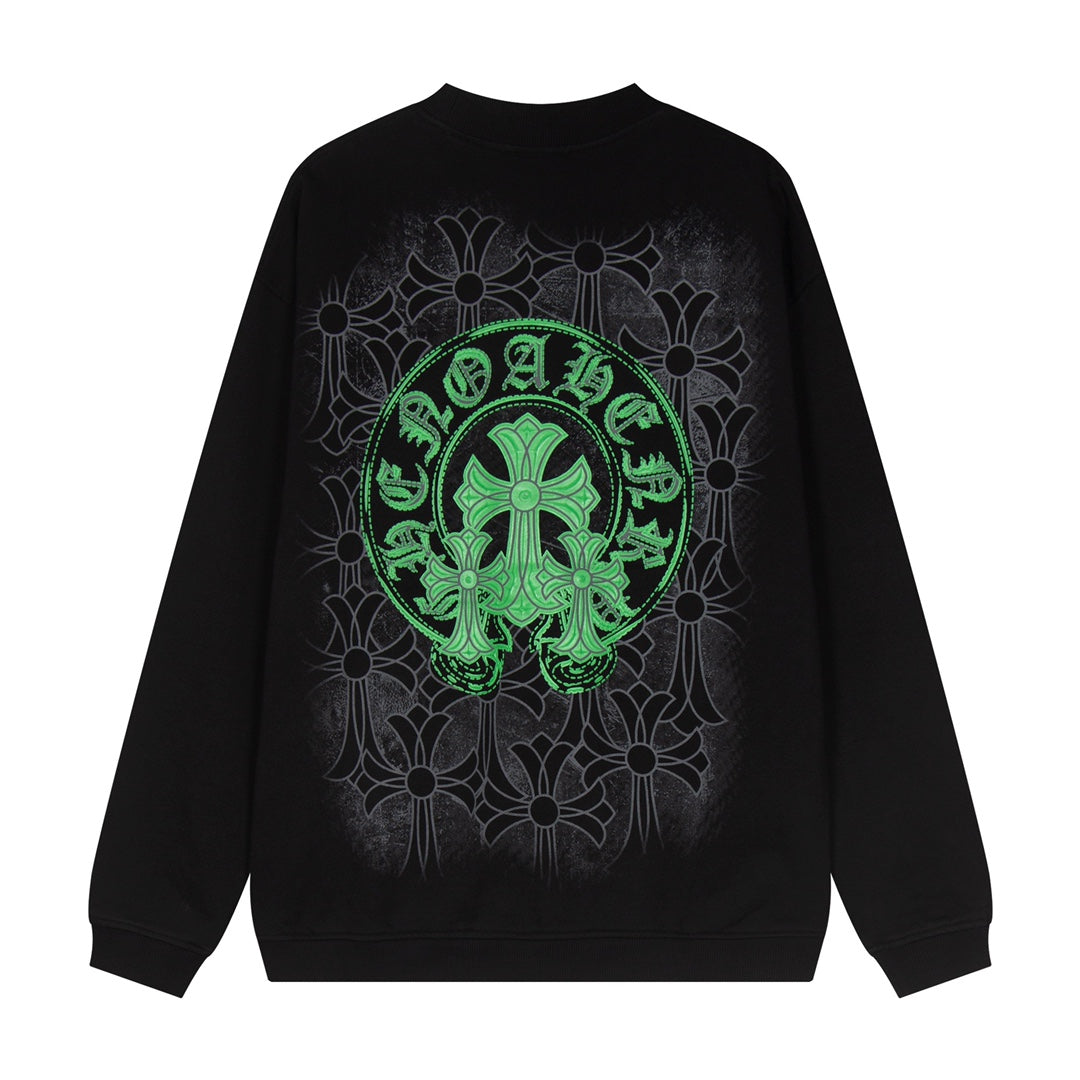 CHROME HEARTS GREEN HORSE SHOE LOGO SWEATSHIRT BLACK