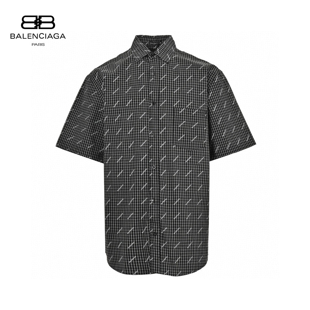 Balenciaga Allover Logo Check Shirt - Prime Reps