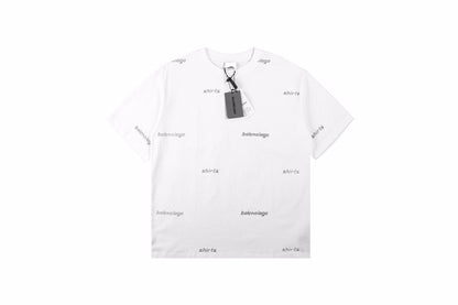 Balenciaga Allover Logo Print T-Shirt - White - Prime Reps