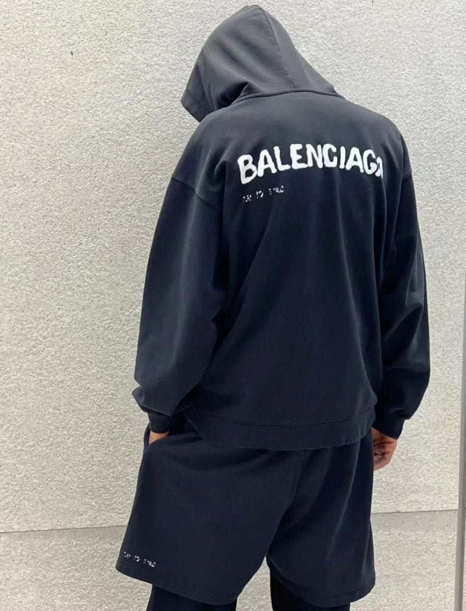 Balenciaga Black Distorted Logo Hoodie - Prime Reps