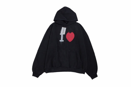 Balenciaga Black Hoodie with "I Love" Graphic - Prime Reps