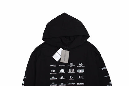 Balenciaga Black Multilogo Hoodie - Prime Reps