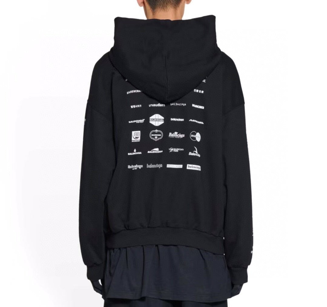 Balenciaga Black Multilogo Hoodie - Prime Reps