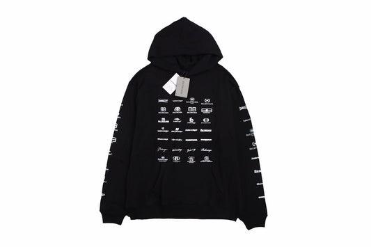 Balenciaga Black Multilogo Hoodie - Prime Reps