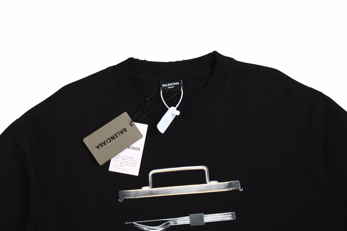 Balenciaga Black T-shirt with Metallic Print Design - Prime Reps