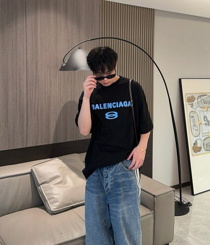 Balenciaga Blue Logo T-Shirt (Black) - Prime Reps